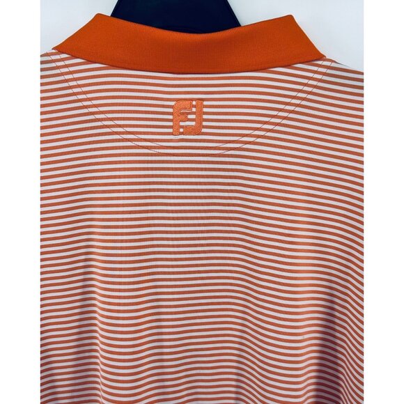 Footjoy Polo Shirt Mens XXL Orange White Stripes Elks Club Stretch Golf - Picture 6 of 13